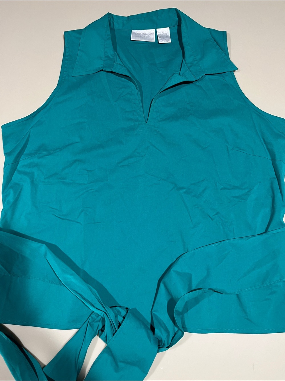Worthington Teal Sleeveless with  Tie-Blouse